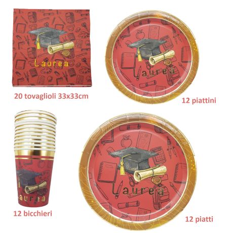 LAUREA FESTA PARTY addobbi piatti bicchieri tovaglioli in carta chic bio  rosso EUR 4,09 - PicClick IT