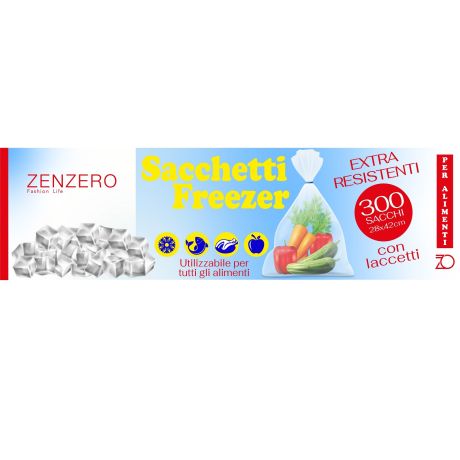 SACCHETTI Freezer per Alimenti - con laccetti - Trasparenti - Extra  Resistenti - Varie misure disponibili - 1 Confezione da 300 Sacchi da  28x42cm 