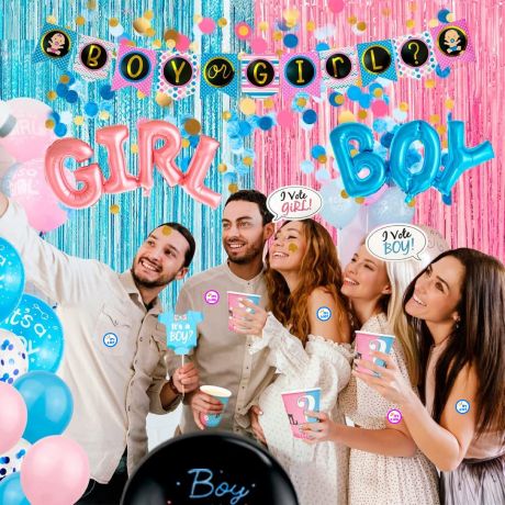 ADESIVI per FESTA BOY OR GIRL - Gender Reveal Party - Baby Shower  Decorazione - 1 Confezione da 24 adesivi IT'S A BOY + 24 adesivi IT'S A GIRL  - TOTALE: 48 Adesivi IT'S A 